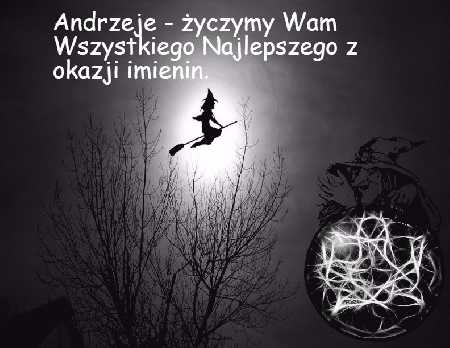 Czarownica na miotle z życzeniami na andrzejki
